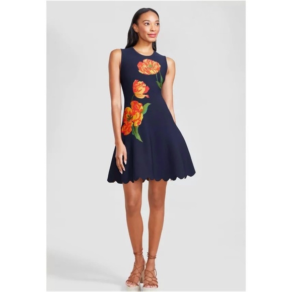 Lela Rose Floral Jacquard Knit Sleeveless Dress NEW